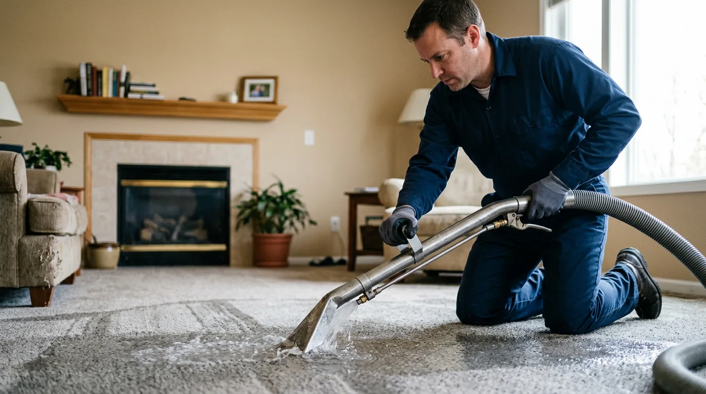 Water damage restoration technician working near Hubbardston, MA